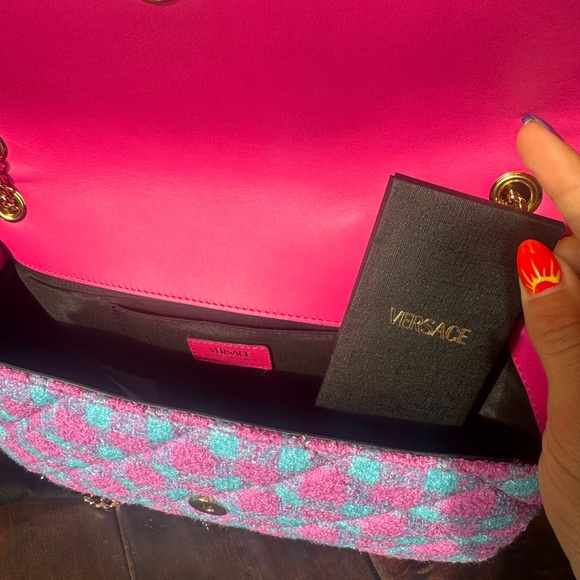 Versace Medusa Tweed Pink and Blue Shoulder Bag - Picture 3 of 7